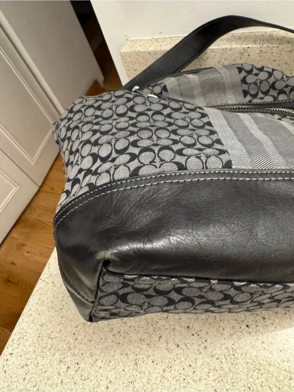 Coach Black and Gray Signature Canvas Hobo Bag